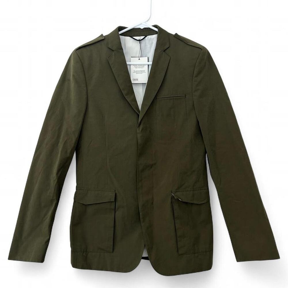 New ASOS Olive Green Cotton Utility Blazer Jacket preppy classic causal Mens 36R